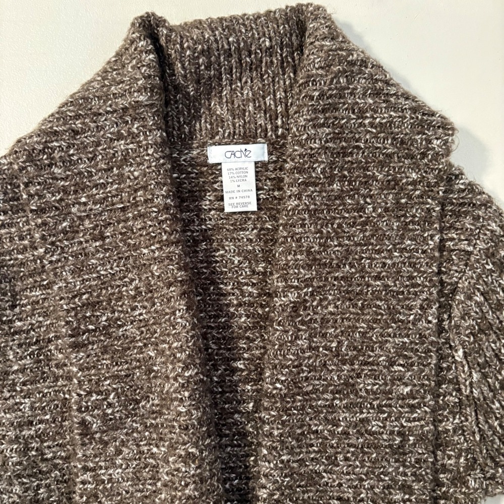 Cache Brown Marled Knit Shawl Collar Cardigan Sweater Side Buckle Wrap Womens M - Picture 4 of 11